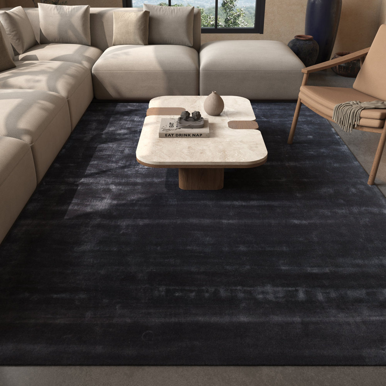Carpet For Living room 6X9 Feet Blue Viscose Rectangle Solid Rug