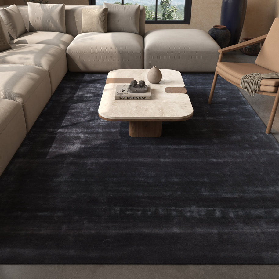 Carpet For Living room 6X9 Feet Blue Viscose Rectangle Solid Rug - I MEAN DESIGN