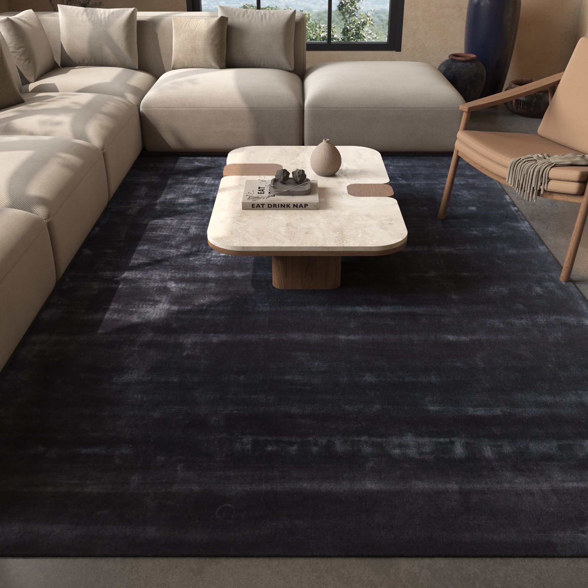 Carpet For Living room 6X9 Feet Blue Viscose Rectangle Solid Rug