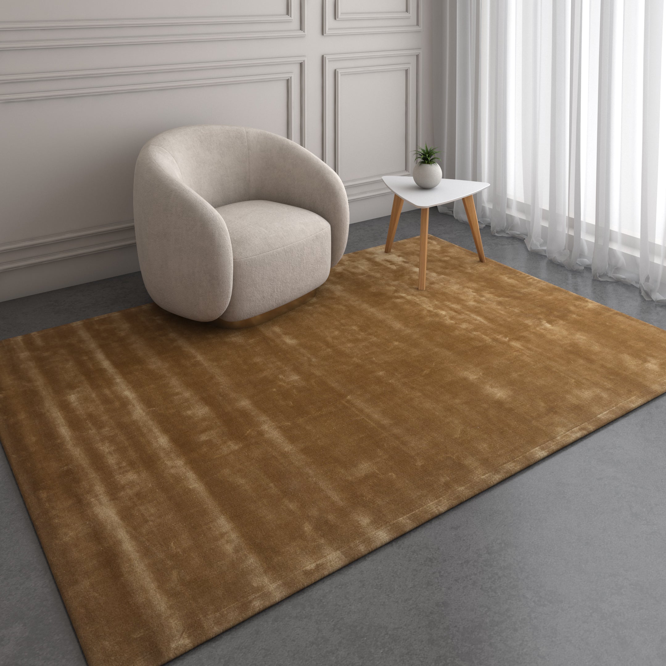 Carpet For Living room 6X9 Feet Beige And Brown Viscose Rectangle Solid Rug