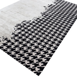 Carpet For Living room 6X9 Feet Ivory Wool and Viscose Rectangle Graphic and Art Deco Rug