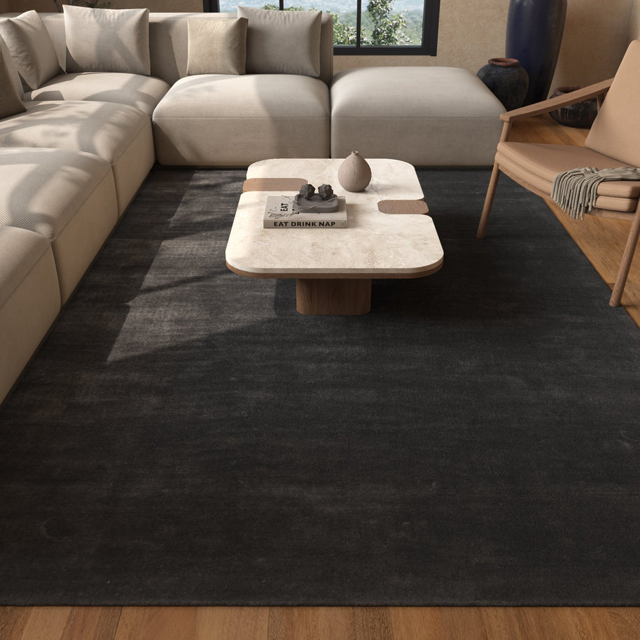 Carpet For Living room 4X6 Feet Blue Viscose Rectangle Solid Rug - I MEAN DESIGN