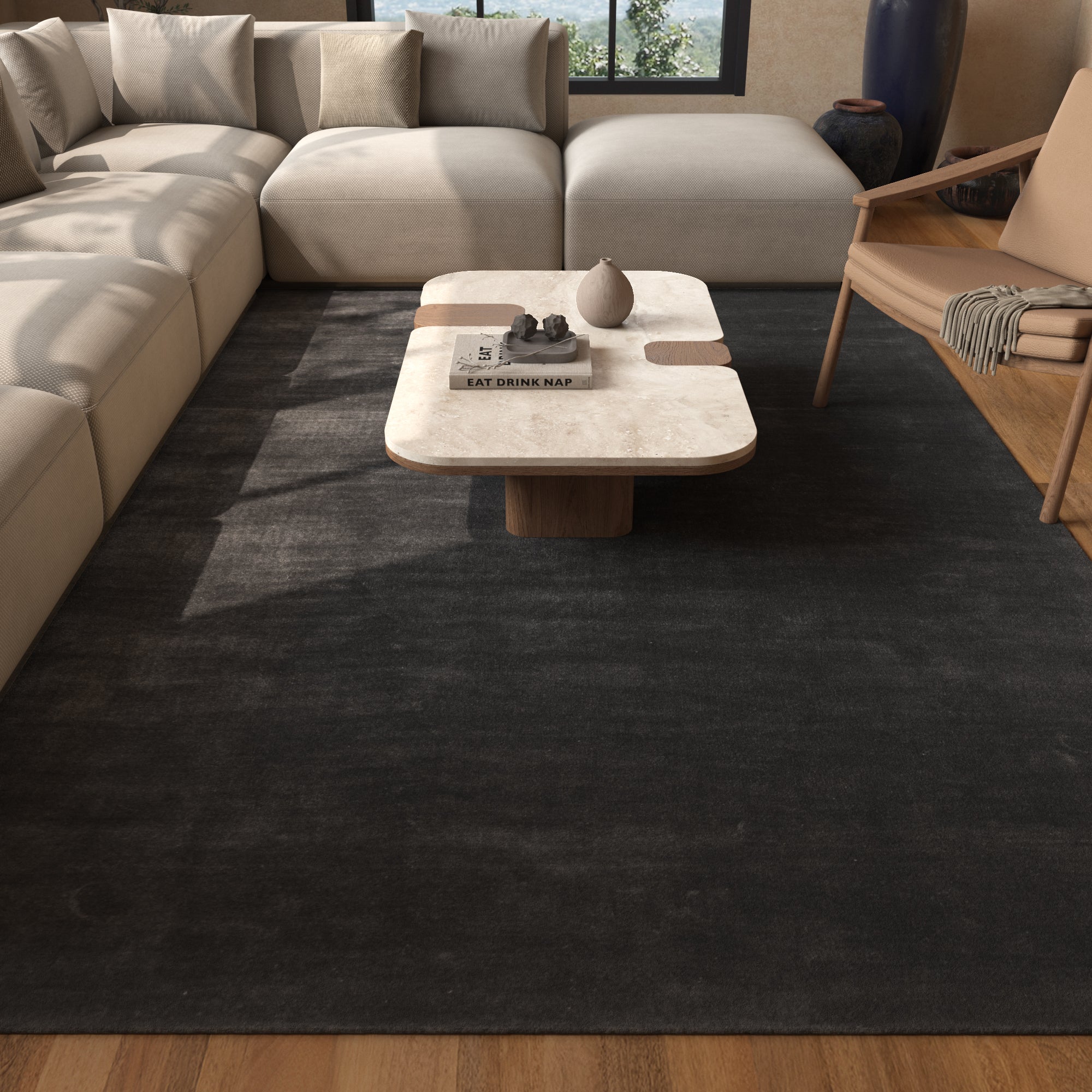 Carpet For Living room 4X6 Feet Blue Viscose Rectangle Solid Rug