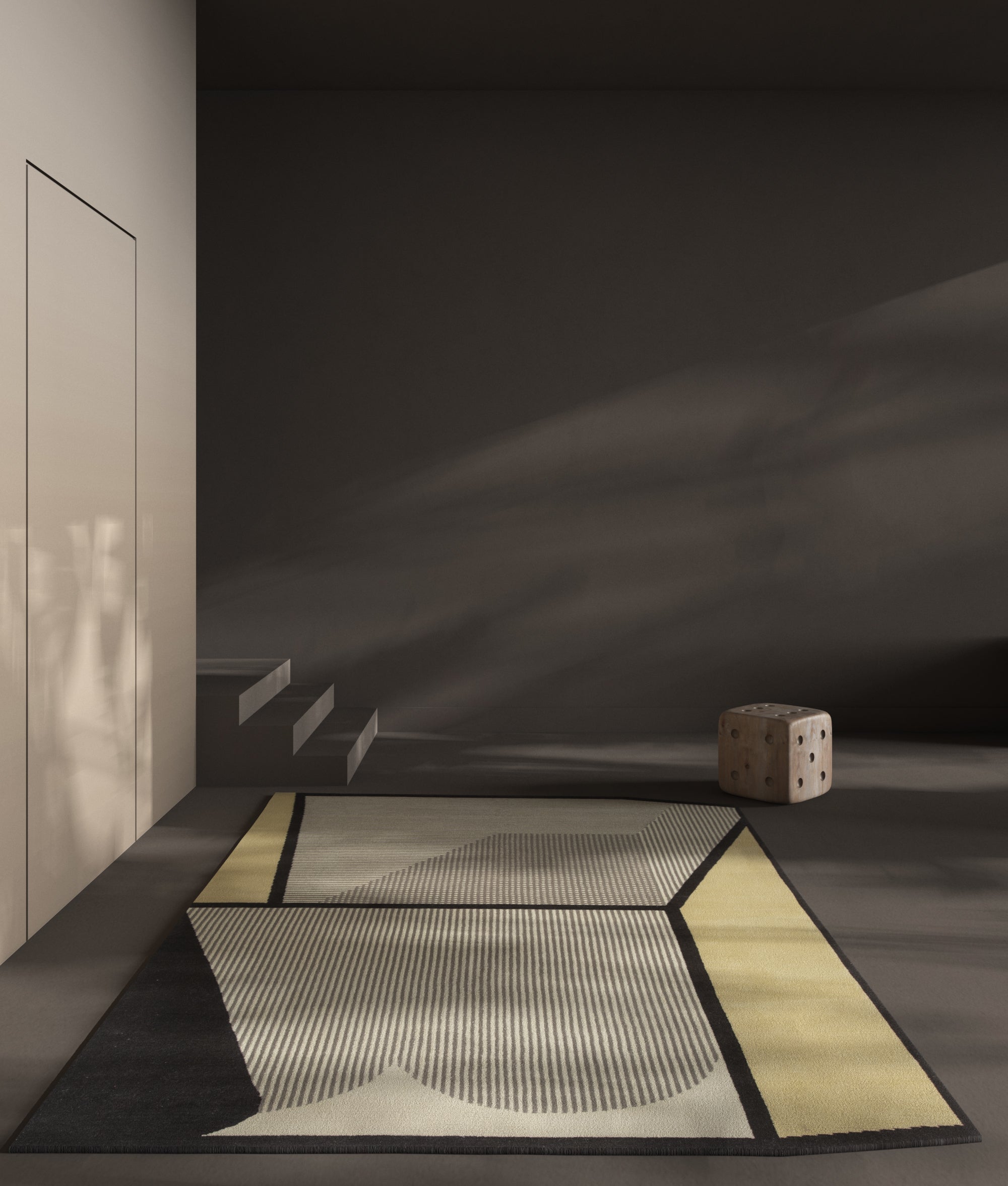 Carpet For Living room 5X8 Feet Ivory Wool Irregular Geometric and Stripes Rug