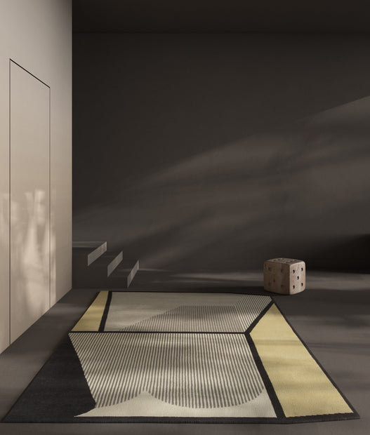 Carpet For Living room 5X8 Feet Ivory Wool Irregular Geometric and Stripes Rug