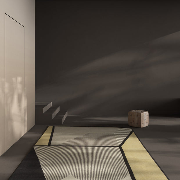 Carpet For Living room 5X8 Feet Ivory Wool Irregular Geometric and Stripes Rug