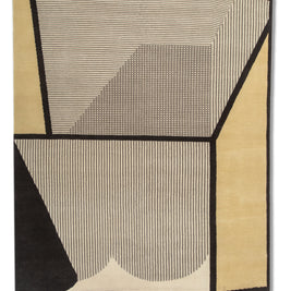 Carpet For Living room 5X8 Feet Ivory Wool Irregular Geometric and Stripes Rug