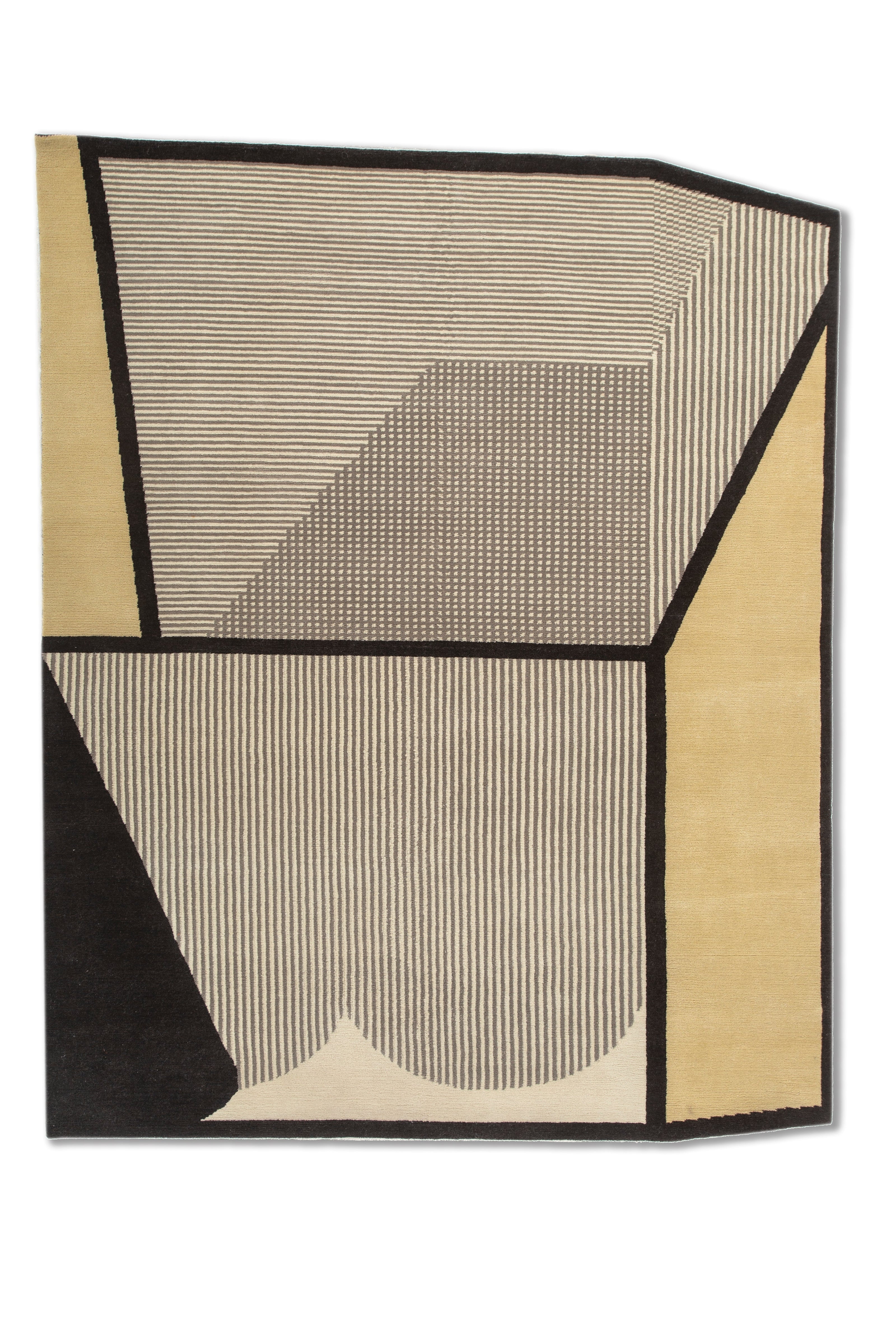Carpet For Living room 5X8 Feet Ivory Wool Irregular Geometric and Stripes Rug