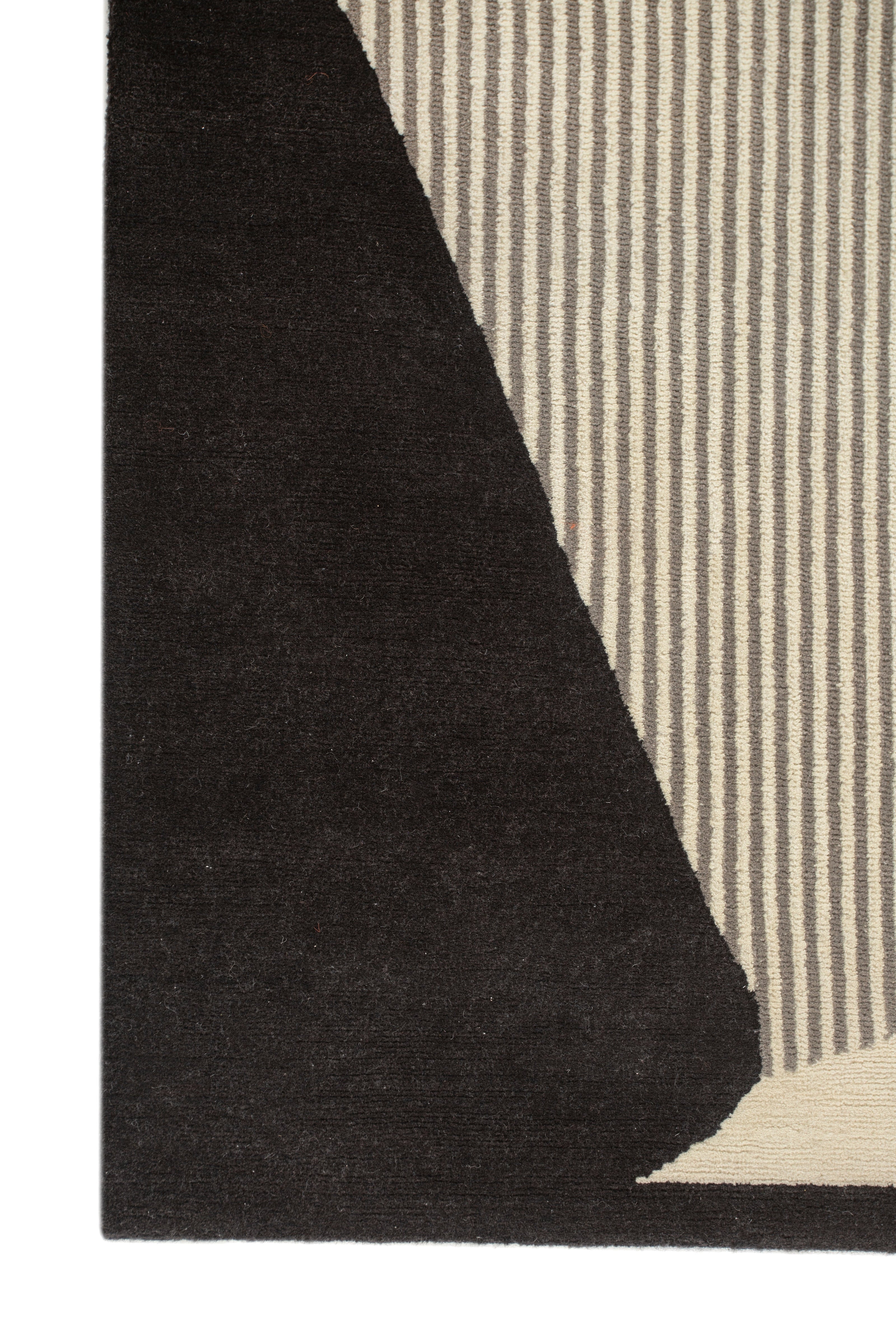 Carpet For Living room 5X8 Feet Ivory Wool Irregular Geometric and Stripes Rug