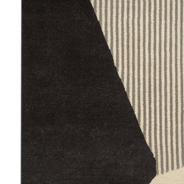 Carpet For Living room 5X8 Feet Ivory Wool Irregular Geometric and Stripes Rug