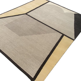 Carpet For Living room 5X8 Feet Ivory Wool Irregular Geometric and Stripes Rug