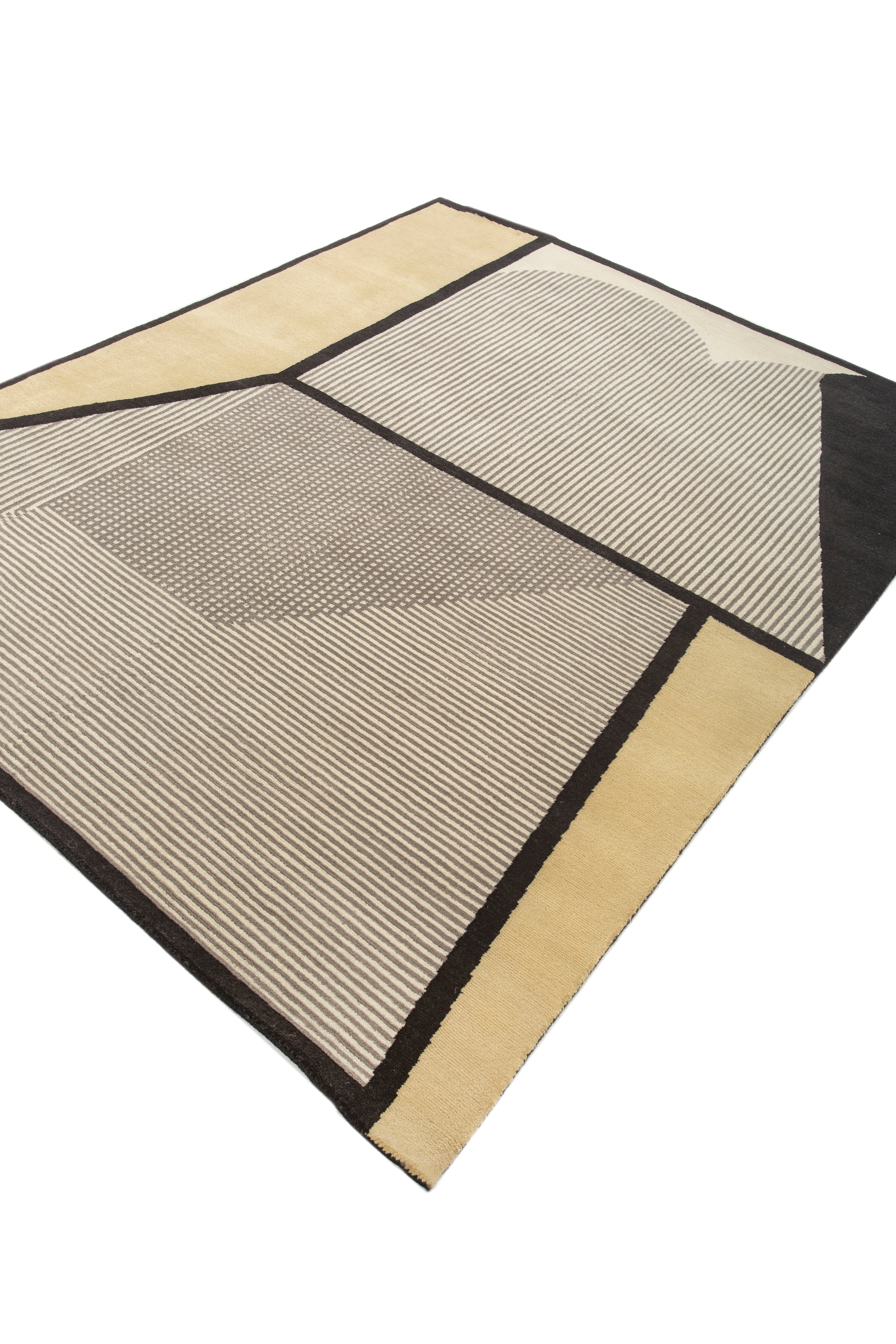 Carpet For Living room 5X8 Feet Ivory Wool Irregular Geometric and Stripes Rug