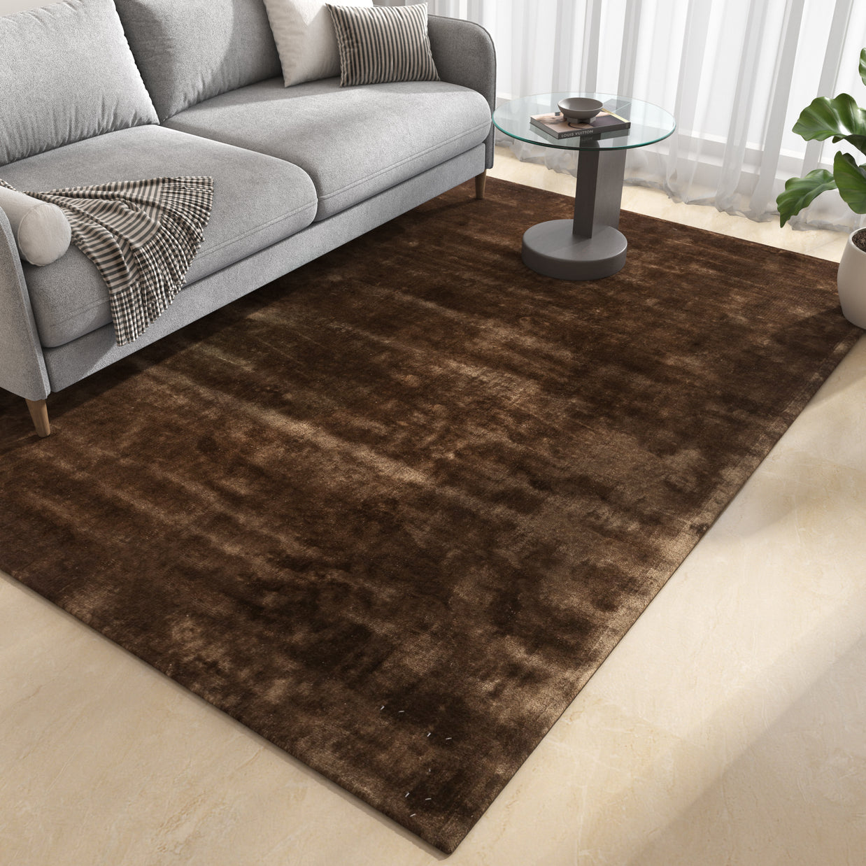 Carpet For Living room 5X8 Feet Beige And Brown Viscose Rectangle Solid Rug