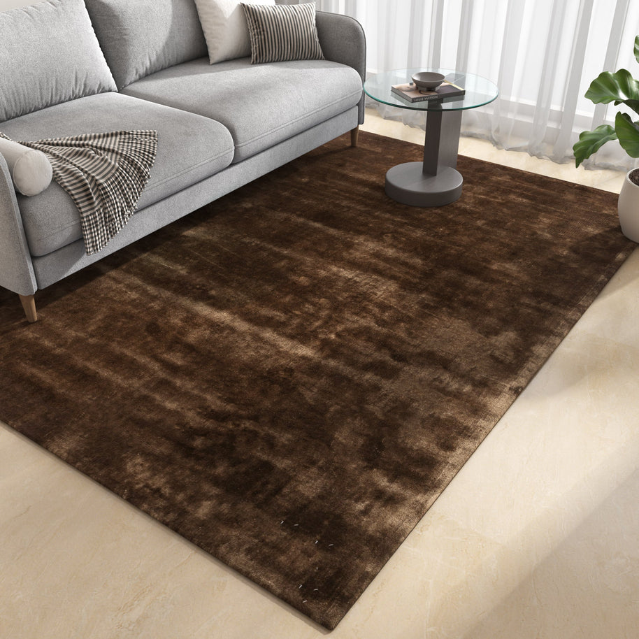 Carpet For Living room 5X8 Feet Beige And Brown Viscose Rectangle Solid Rug - I MEAN DESIGN