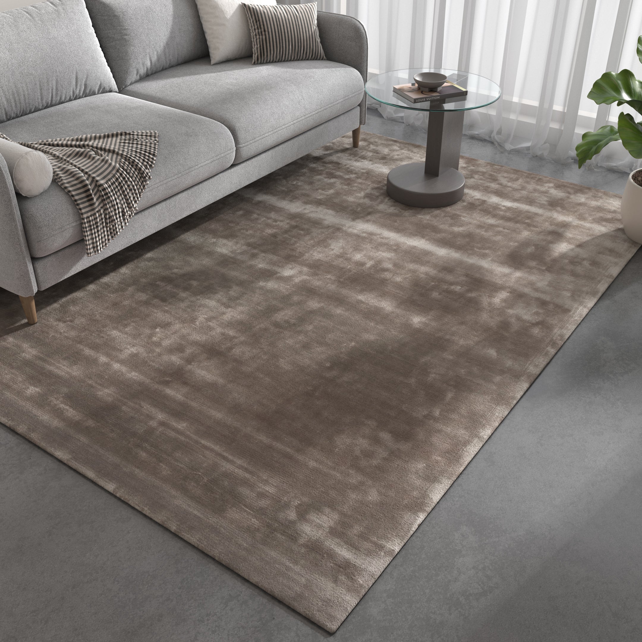Carpet For Living room 6X9 Feet Grey And Black Viscose Rectangle Solid Rug