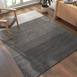 Carpet For Living room 5X8 Feet Grey And Black Wool & Viscose Rectangle Solid Rug