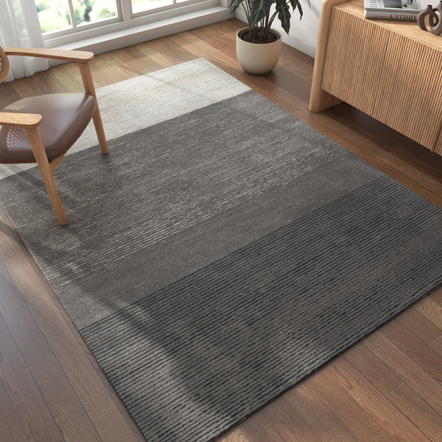 Carpet For Living room 5X8 Feet Grey And Black Wool & Viscose Rectangle Solid Rug