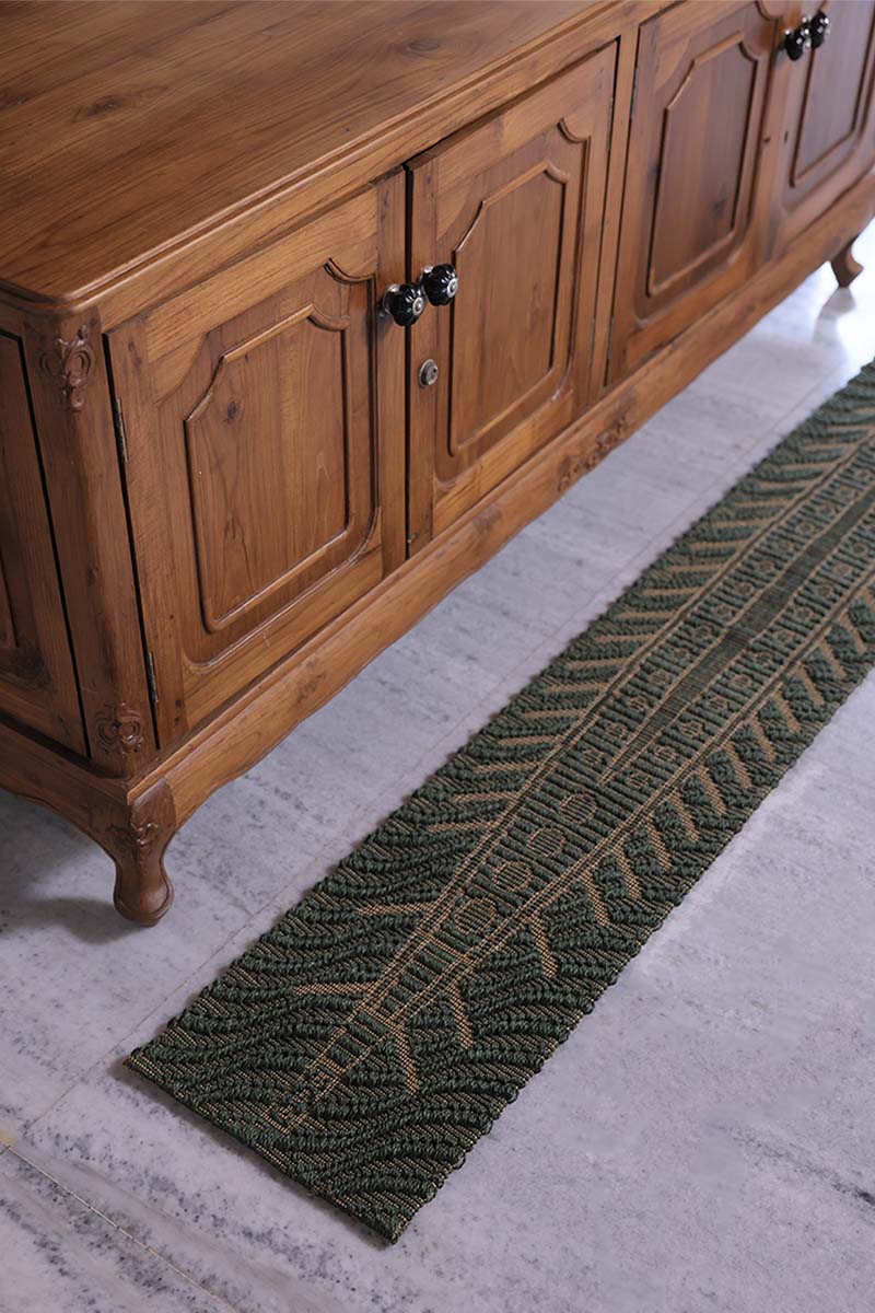 Vallamkali Green & Gold Sisal 1x7 feet Runner Rug - I MEAN DESIGN