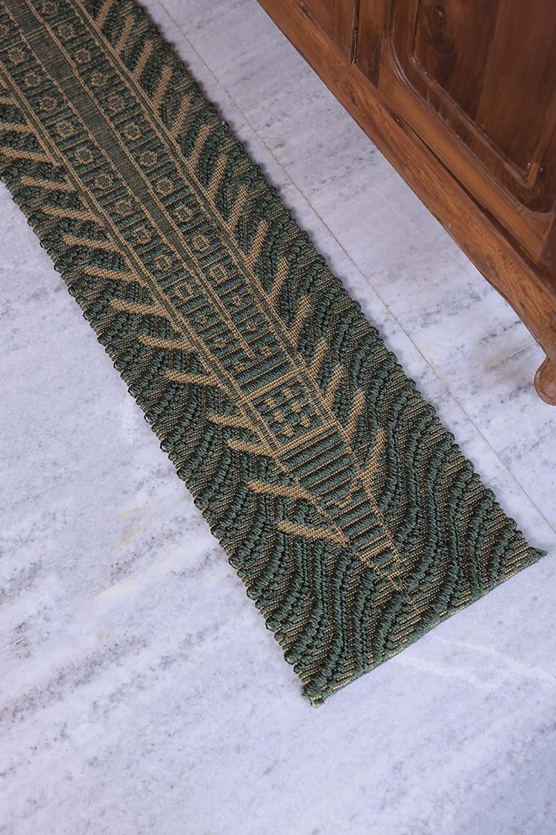 Vallamkali Green & Gold Sisal 1x7 feet Runner Rug - I MEAN DESIGN