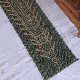 Vallamkali Green & Gold Sisal 1x7 feet Runner Rug - I MEAN DESIGN