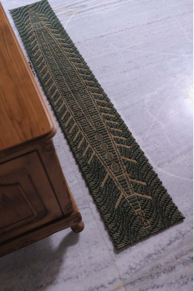 Vallamkali Green & Gold Sisal 1x7 feet Runner Rug - I MEAN DESIGN