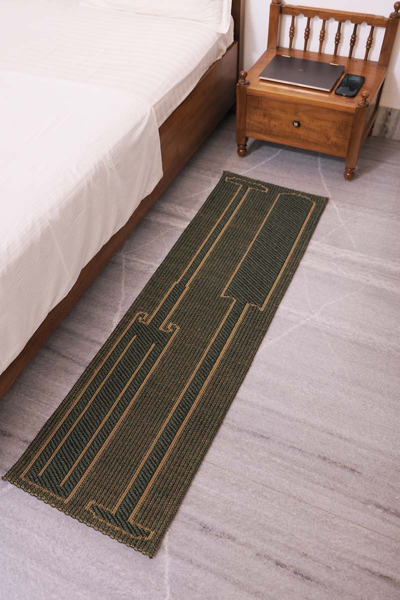 Pankayam Green & Gold Sisal 1.5x5 feet Runner Rug - I MEAN DESIGN