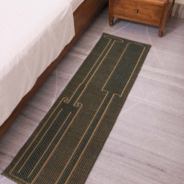 Pankayam Green & Gold Sisal 1.5x5 feet Runner Rug - I MEAN DESIGN
