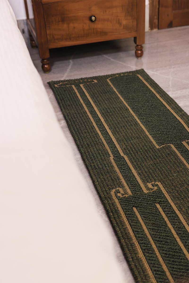 Pankayam Green & Gold Sisal 1.5x5 feet Runner Rug - I MEAN DESIGN