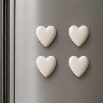 Heart White Ceramic Fridge Magnets (Set of 4) | Minimal Decorative Refrigerator Magnets | ArteCasa - https://artecasa.in/