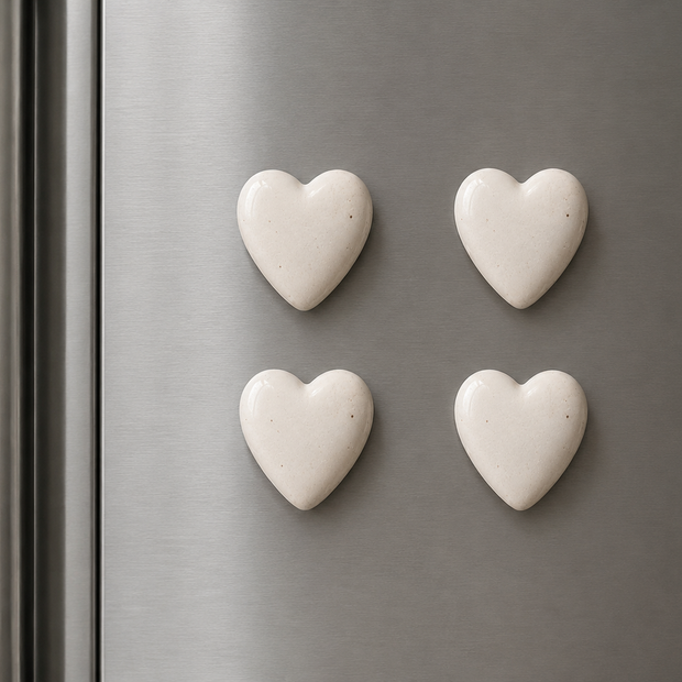 Heart White Ceramic Fridge Magnets (Set of 4) | Minimal Decorative Refrigerator Magnets | ArteCasa - https://artecasa.in/