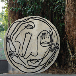 Circle Soul White & Black Wool Viscose 6x6 feet Round Rug - I MEAN DESIGN