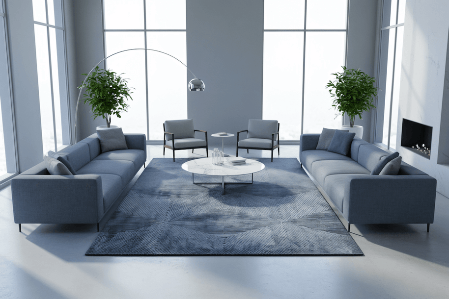 C O N T O U R - V E D E Z luxury handmade rug by Cherom in indigo New Zealand wool.