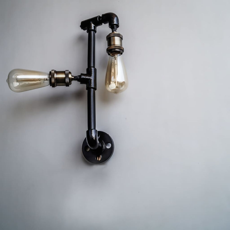 Steampunk Iron Pipe Lamp Wall Light Fixture - The Black Steel
