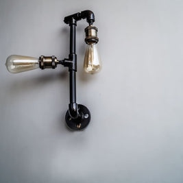 Steampunk Iron Pipe Lamp Wall Light Fixture - The Black Steel