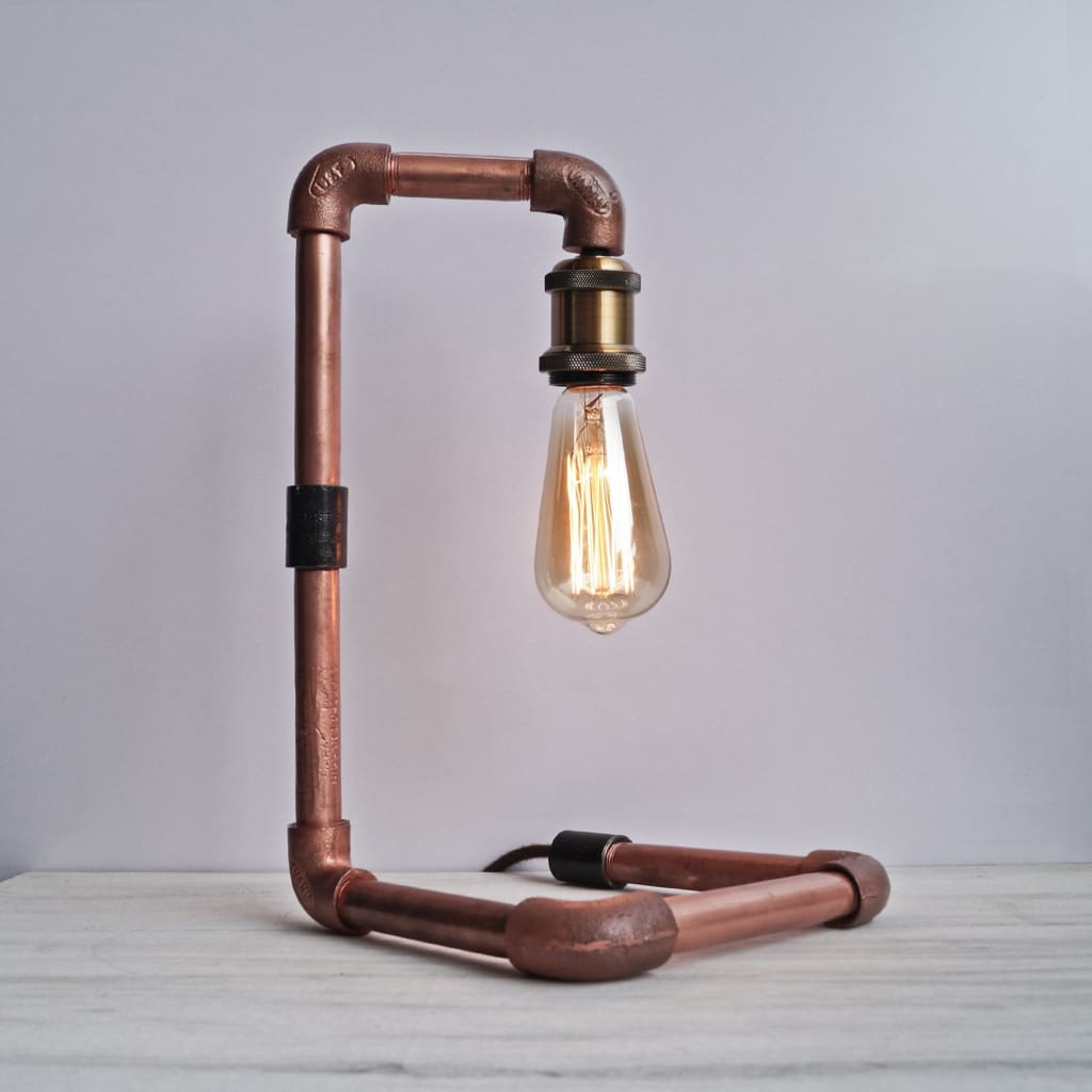 Steampunk Style Industrial Bend Copper Desk CU 29 Pipe Lamp - The Black Steel