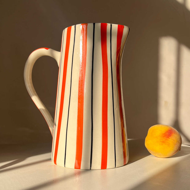 Ceramic jug vase with orange stripe detailing