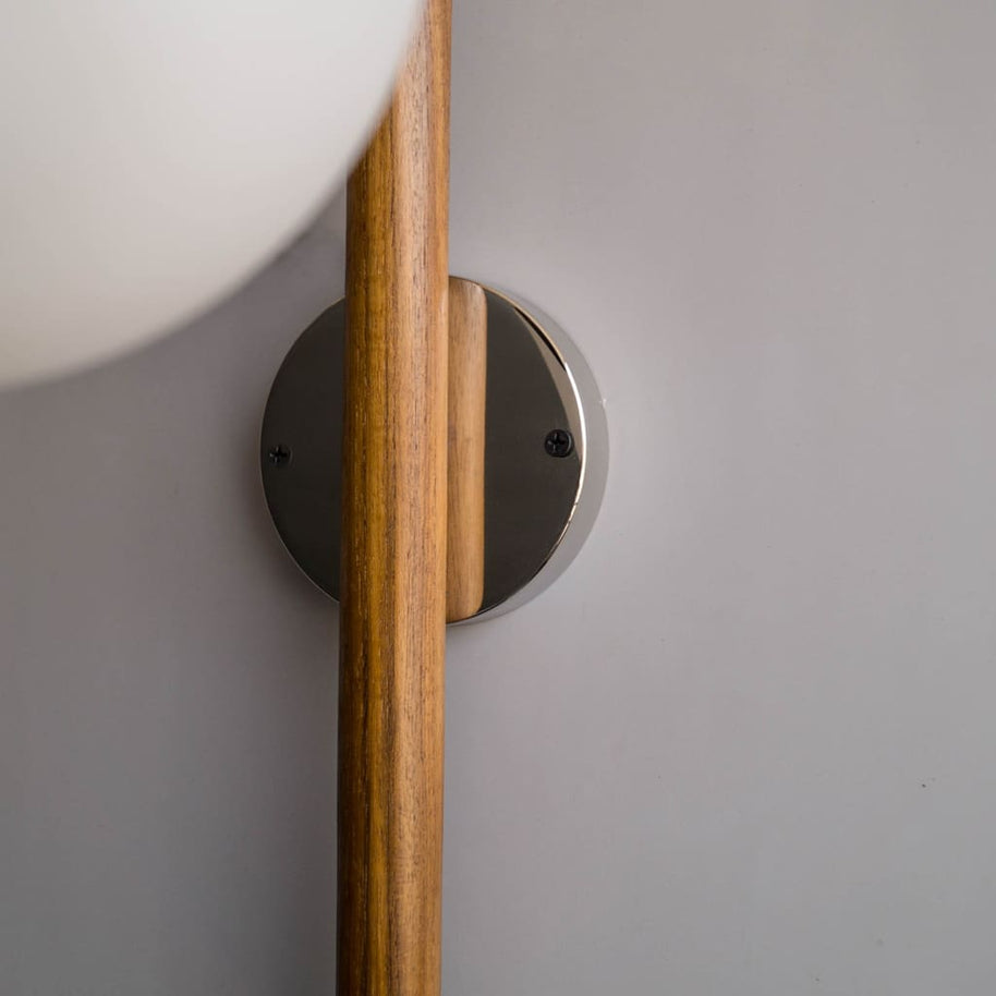 Teak Wood Wall Sconce Frosted Glass Fixture - The Black Steel