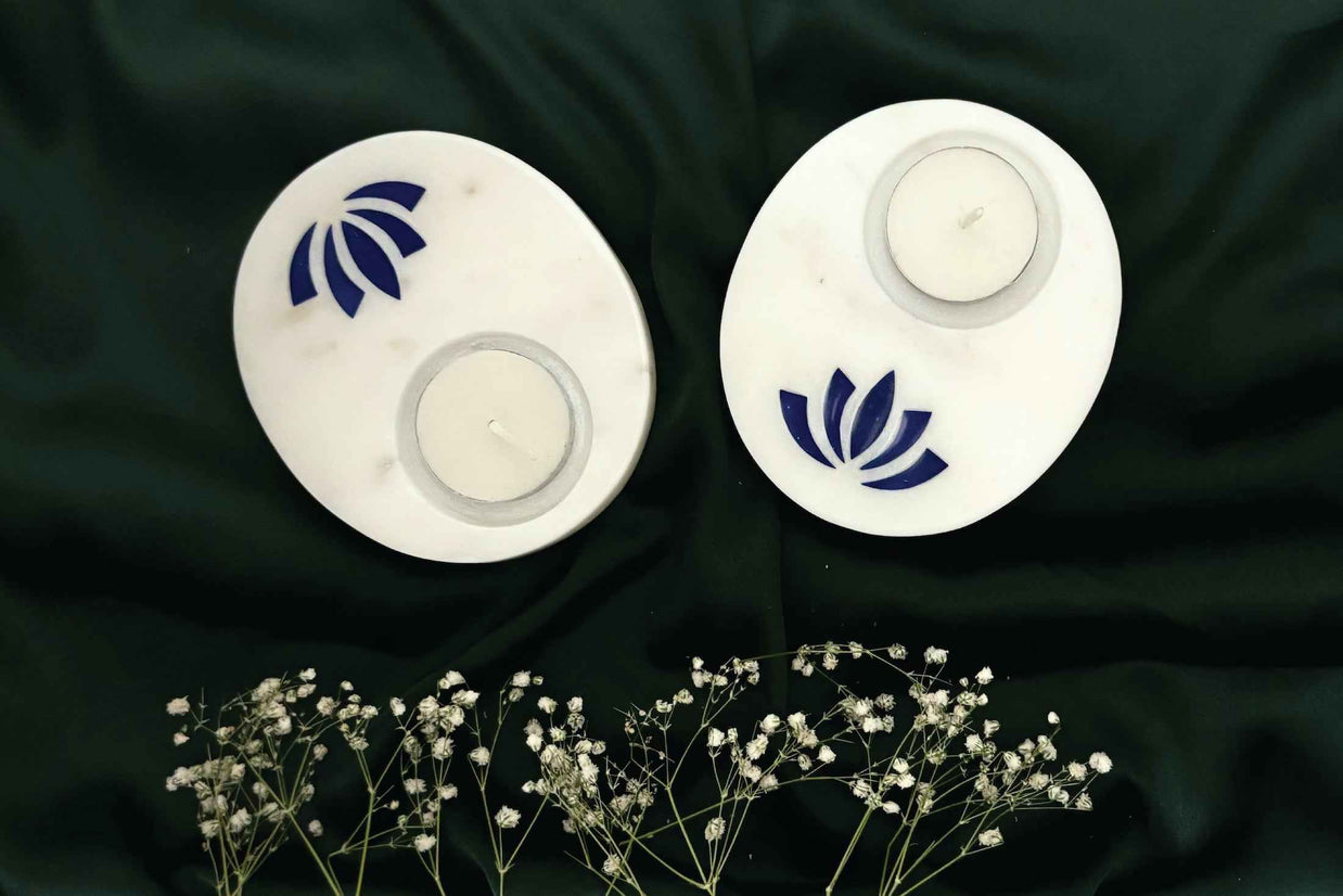 Lotus TeaLight Blue - Set of 2