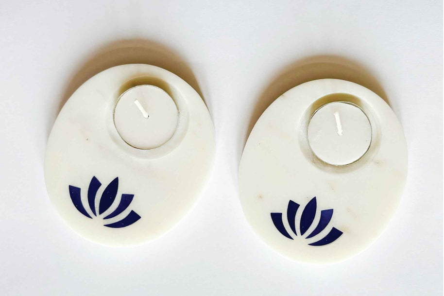 Lotus TeaLight Blue - Set of 2