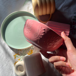 Close-up of embossed detailing on Flamingo bowl