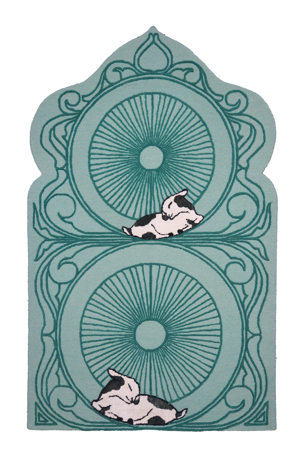 Synagogue Teal blue & Green Wool Bamboo Silk 5x8 feet Rectangle Rug - I MEAN DESIGN