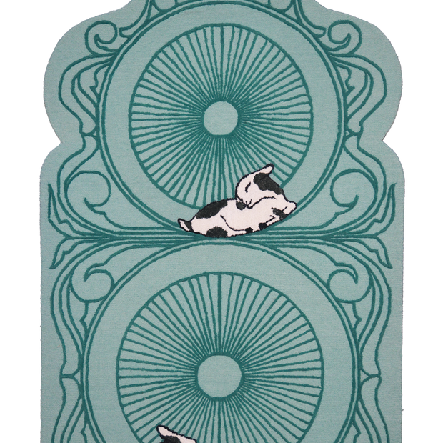 Synagogue Teal blue & Green Wool Bamboo Silk 5x8 feet Rectangle Rug - I MEAN DESIGN