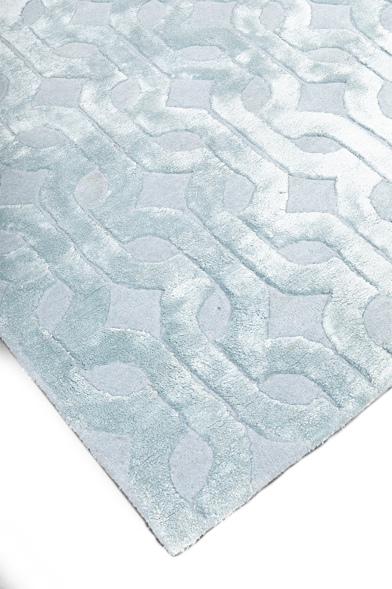 Interlock Light Blue Wool Bamboo Silk 5x8 feet Rectangle Rug - I MEAN DESIGN