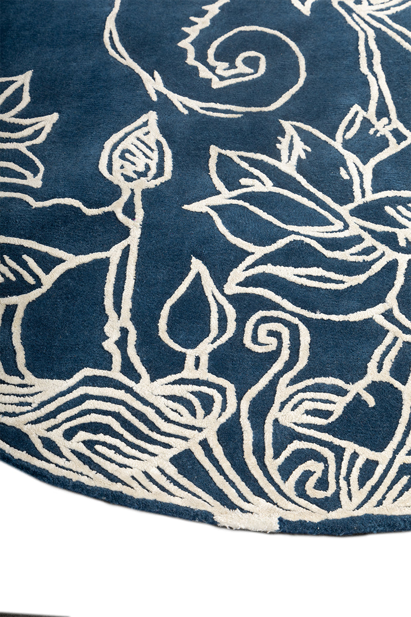 Ranger Blue Wool Viscose 6x6 feet Round Rug - I MEAN DESIGN