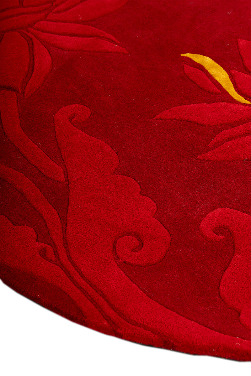 Lalima Red Wool Bamboo Silk 4x4 feet Round Rug - I MEAN DESIGN