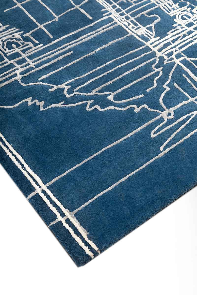 Baron Blue Wool Viscose 5x8 feet Rectangle Rug