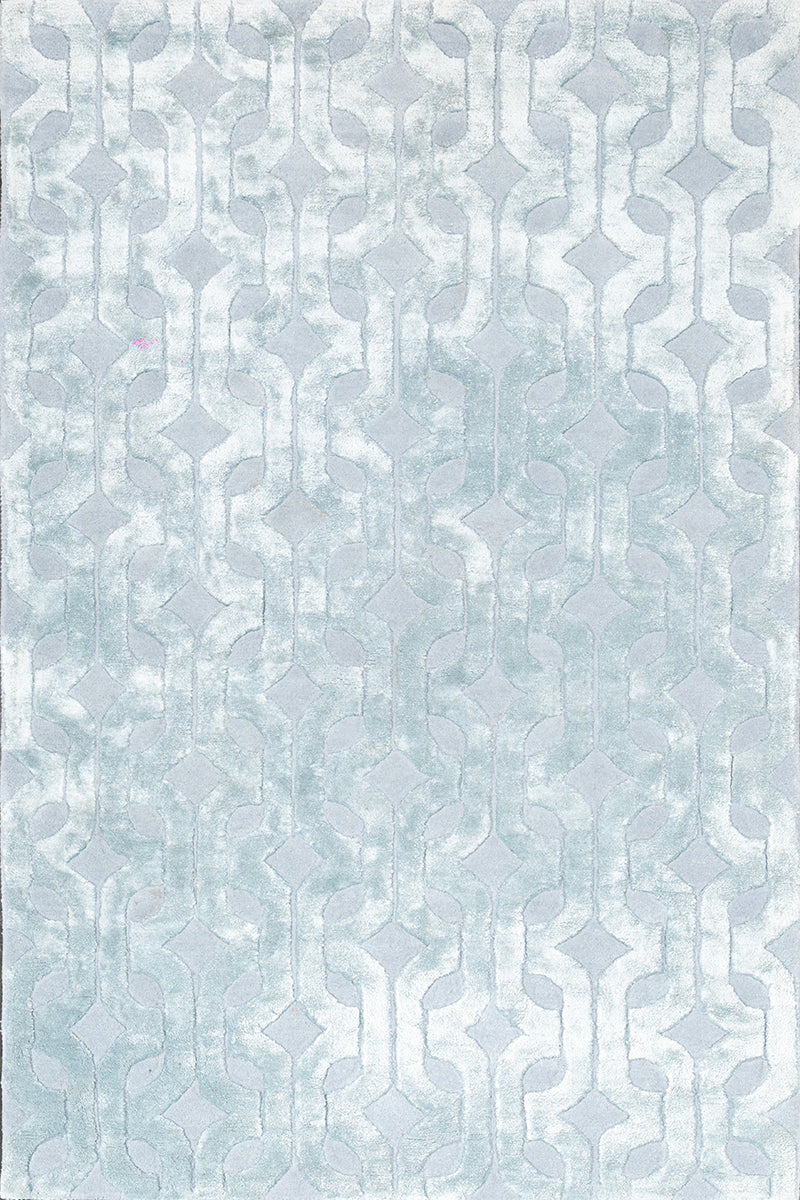 Interlock Light Blue Wool Bamboo Silk 5x8 feet Rectangle Rug - I MEAN DESIGN