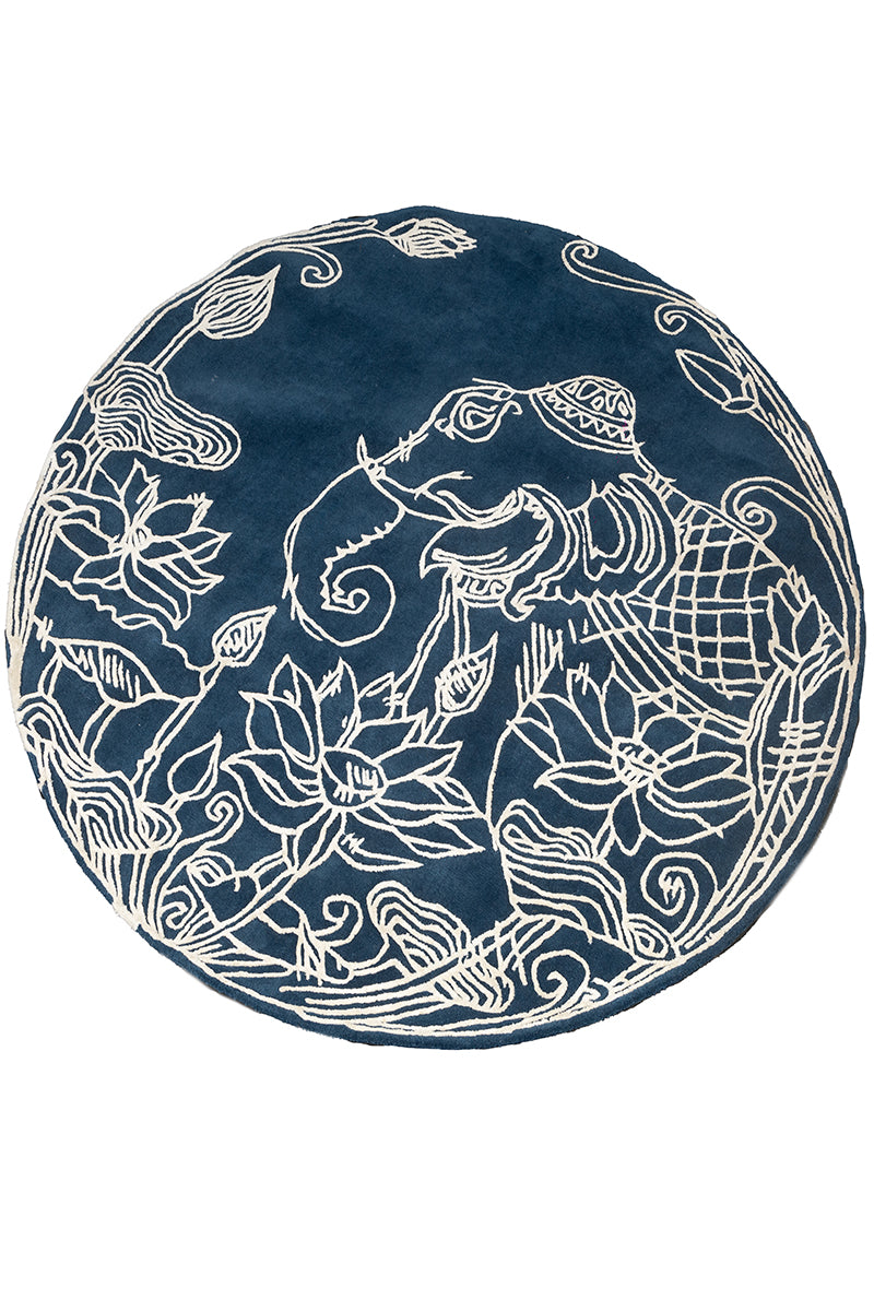 Ranger Blue Wool Viscose 6x6 feet Round Rug - I MEAN DESIGN