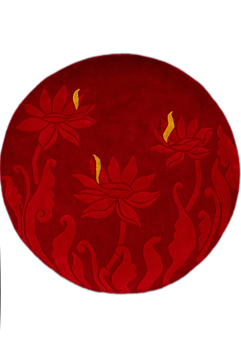 Lalima Red Wool Bamboo Silk 4x4 feet Round Rug - I MEAN DESIGN