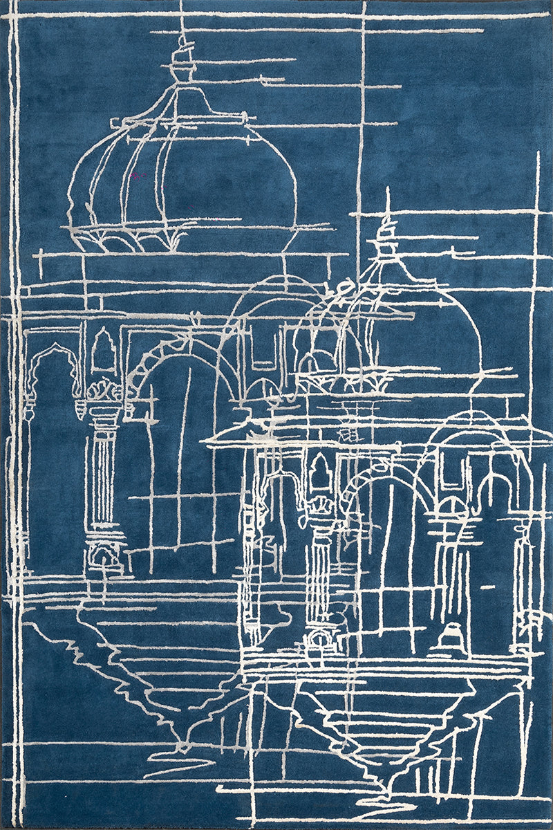 Baron Blue Wool Viscose 5x8 feet Rectangle Rug